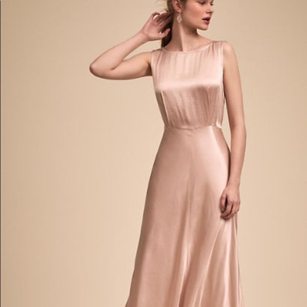 BHLDN Blush Satin A-Line Wedding Guest Dress